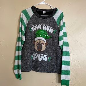 Bah Hum Pug Ugly Christmas Sweater Womens One Size